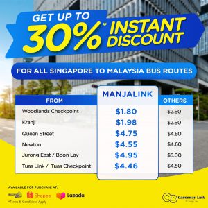 ManjaLink 30% Instant Discount for all Singapore Cross Border Routes