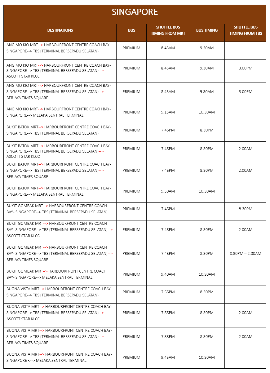 Causeway Link Express Premium Shuttle Bus Service Timetable - Singapore