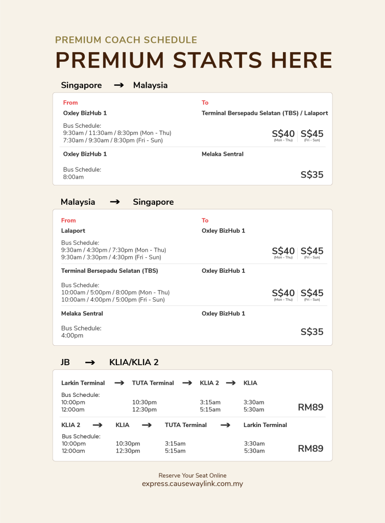 Causeway Link Express Premium & Fatmama - Bus Pricing List